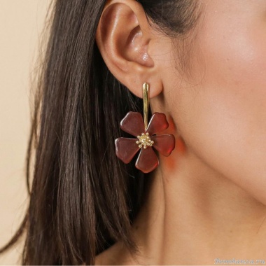 Серьги Nature Bijoux, Hibiscus, с цветком из рога, NB25.1-12-79981 красный